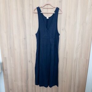 Vintage Linen Midi Dress M Navy‎ Coastal Lagenlook Prairie Sustainable Modest